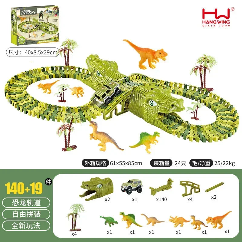 बालबालिकाको ट्र्याक कार खेलौना केटा DIY बहुमुखी असेंबली इलेक्ट्रिक डायनासोर रोलर कोस्टर मनोरञ्जन पार्क