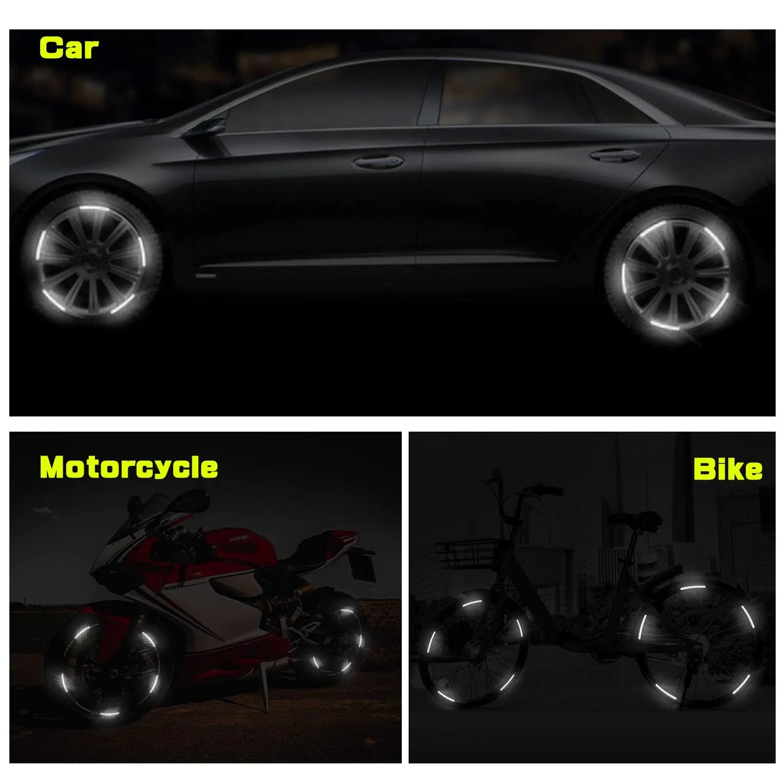 २० पीसी रिफ्लेक्टिभ कार व्हील डेकोरेटिभ स्ट्रिप स्टिकर मोटरसाइकल व्हील हब स्टाइलिङ डेकल स्टिकर नाइट सेफ्टी रिफ्लेक्टिभ डेकल