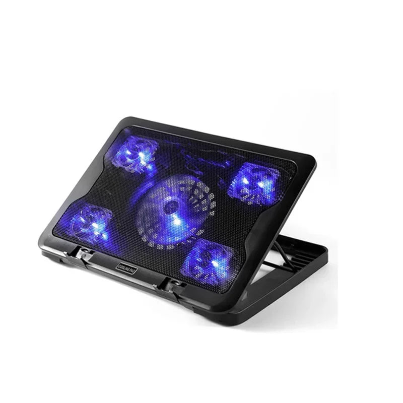 म्याकबुक ल्यापटप नोटबुक पेरिफेरल्सको लागि शान्त ल्यापटप कूलिङ प्याड एलईडी बेस स्ट्यान्ड २ USB पोर्ट पाँच ठूला कूलिङ फ्यान कूलिङ प्याड