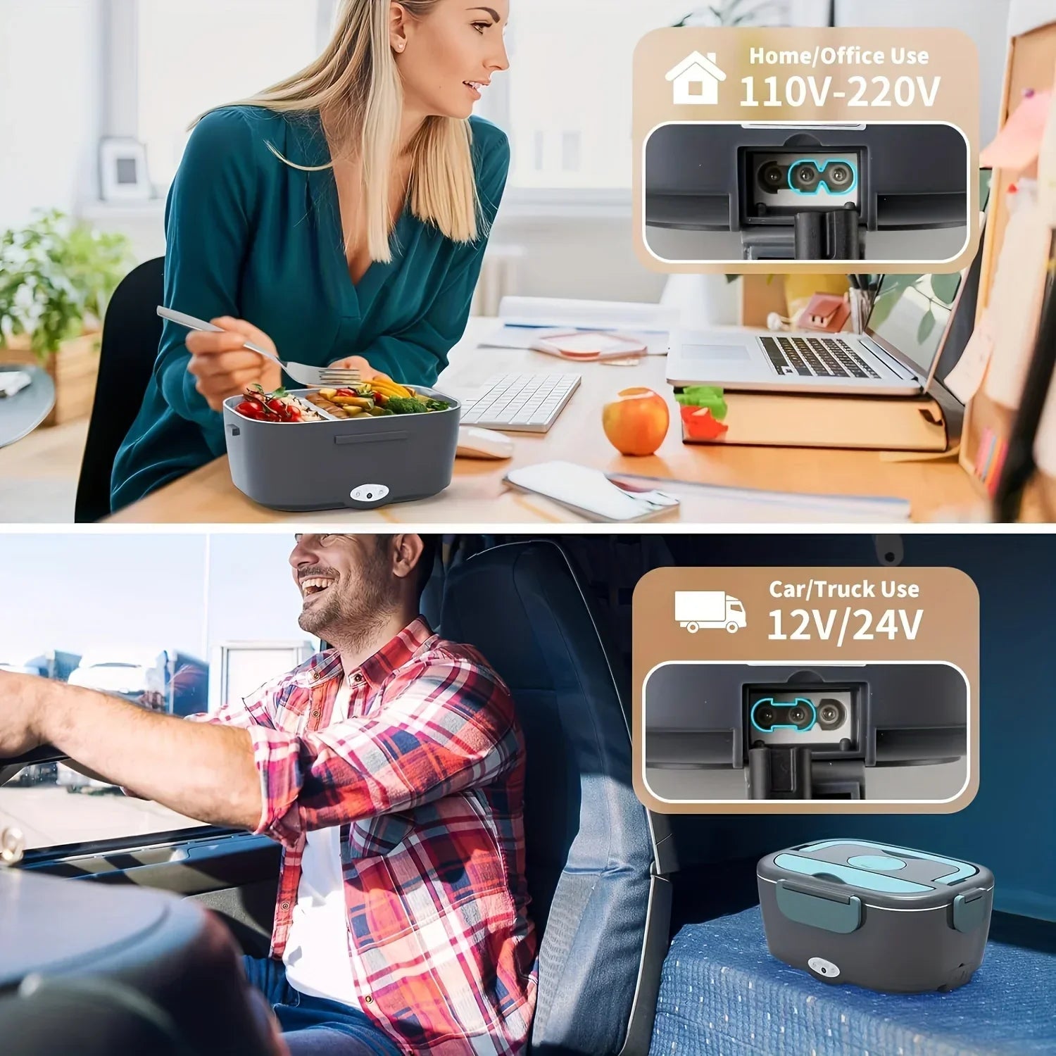 HOMEFISH १.५ लिटर ६० वाट इलेक्ट्रिक लन्च बक्स फूड वार्मर पोर्टेबल फूड हीटर कार वा घरको लागि - चुहावट प्रतिरोधी ३०४ स्टेनलेस स्टील लाइनर