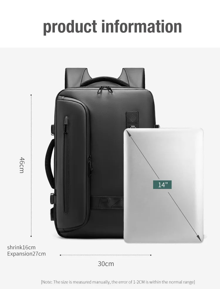 यात्रा पुरुष विस्तारित ल्यापटप ब्याकप्याक भ्याकुम कम्प्रेसन हाइकिङ ब्याकप्याक USB चार्जिङ व्यवसाय पम्पहरूको लागि ठूलो क्षमताको ब्याकप्याक