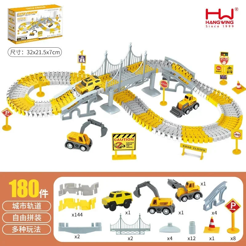 बालबालिकाको ट्र्याक कार खेलौना केटा DIY बहुमुखी असेंबली इलेक्ट्रिक डायनासोर रोलर कोस्टर मनोरञ्जन पार्क