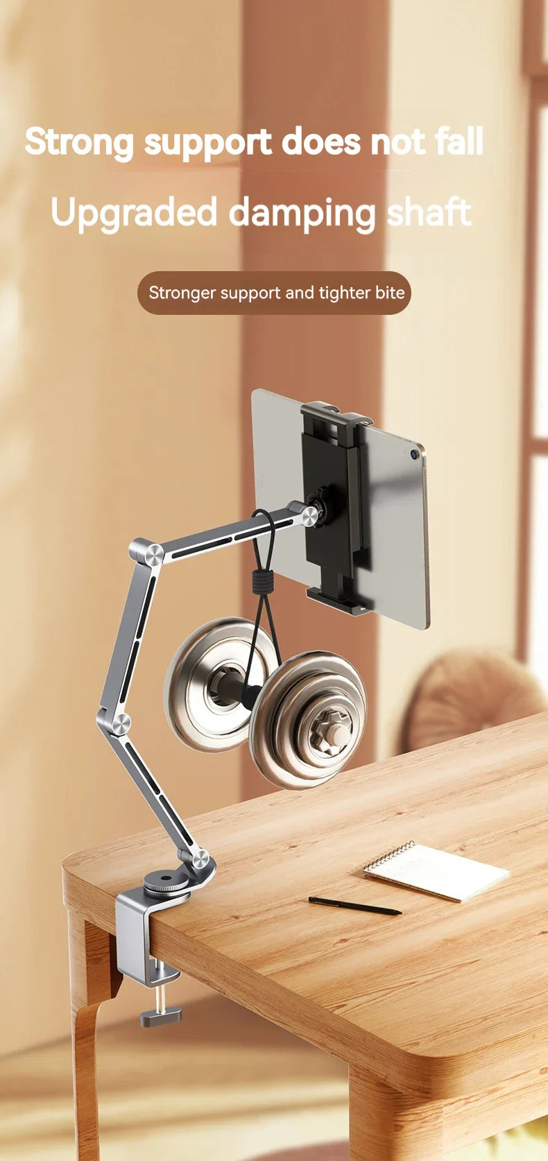 ट्याब्लेट होल्डर स्ट्यान्ड फोन क्लिप होल्डर एल्युमिनियम मिश्र धातु घुमाउन मिल्ने क्यान्टिलिभर होम लाइभ डेस्कटप होल्डर आईप्याड प्रो फोल्डिङ ब्र्याकेटको लागि