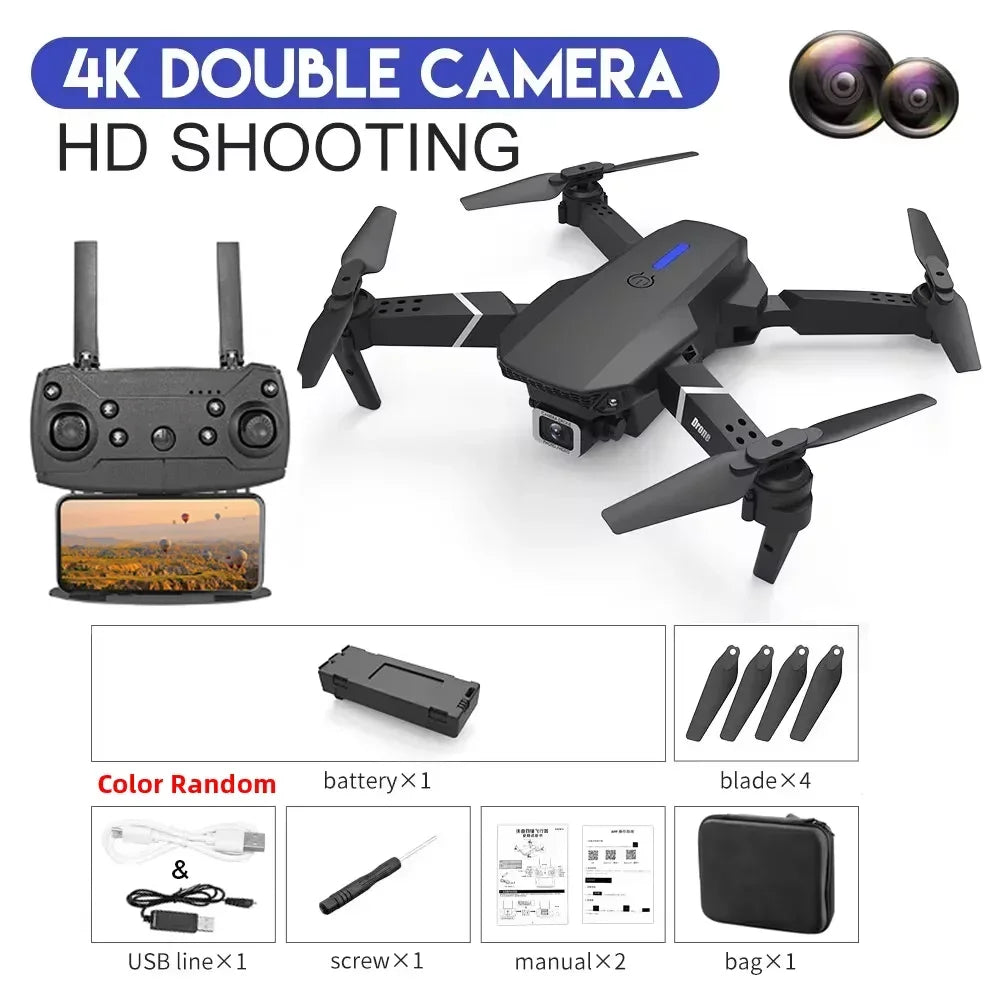 KBDFA २०२३ नयाँ E88 Pro WIFI FPV ड्रोन वाइड एंगल HD 4K 1080P क्यामेरा उचाइ होल्ड RC फोल्डेबल क्वाडकोप्टर ड्रोन हेलिकप्टर खेलौना उपहार