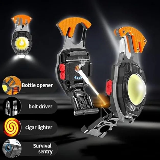 Outdoor Usb Rechargeable Flashlight Lighter COB Emergency Light Strong Light Flameless Windproof Lighters Men Camping Keychain