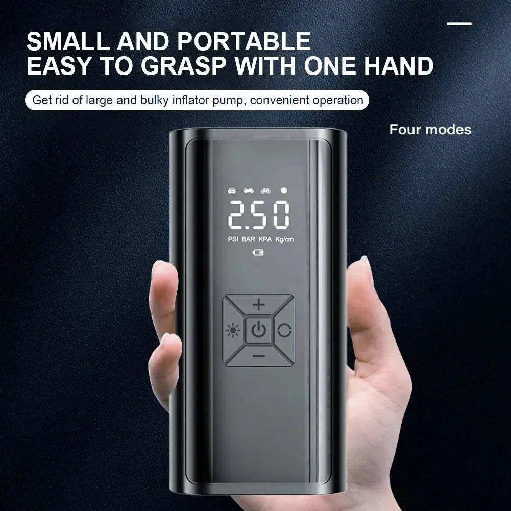 SUITU १२० वाटको ह्यान्डहेल्ड कार टायर इन्फ्लेटर। यो ब्याट्री बिनाको तारयुक्त इन्फ्लेटर वा ब्याट्री भएको वायरलेस इन्फ्लेटर हुन सक्छ।