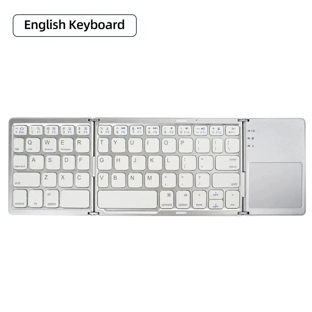 विन्डोज एन्ड्रोइड आईप्याड फोन रिचार्जेबलको लागि टचप्याड सहितको मिनी किबोर्ड वायरलेस फोल्डिङ किबोर्ड ब्लुटुथ फोल्डेबल किबोर्ड