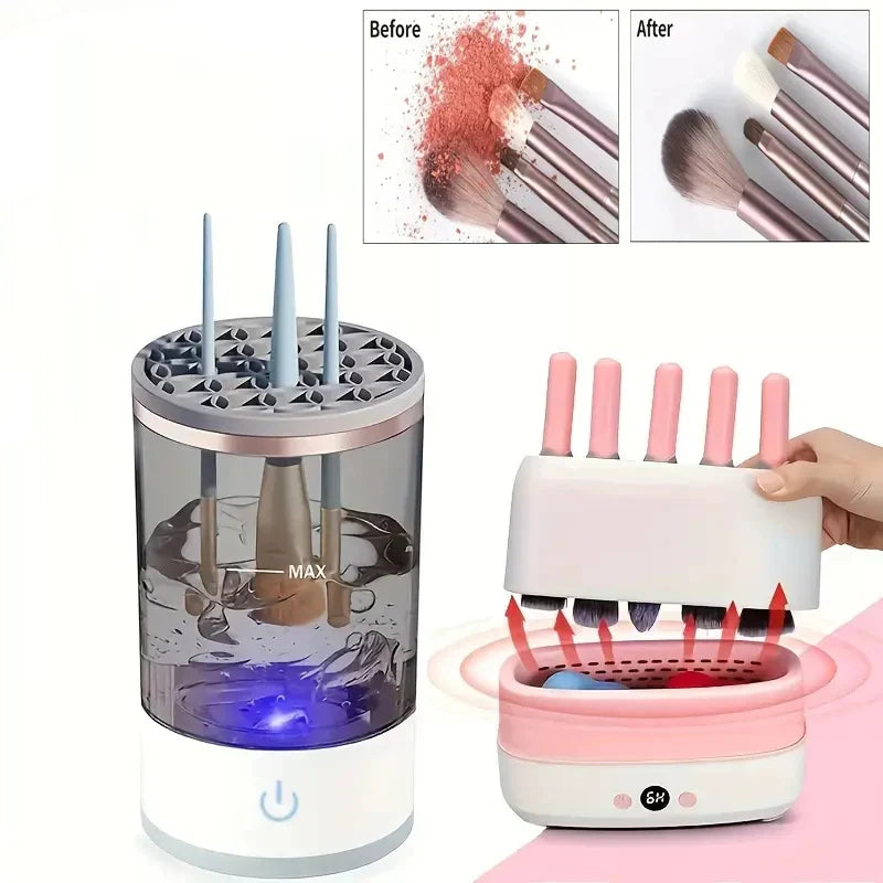 २ पीसी इलेक्ट्रिक मेकअप ब्रश क्लीनर र ड्रायर मेसिन सेट स्वचालित कस्मेटिक स्पन्ज पफ मेकअप ब्रश सफा गर्ने र सुकाउने उपकरण
