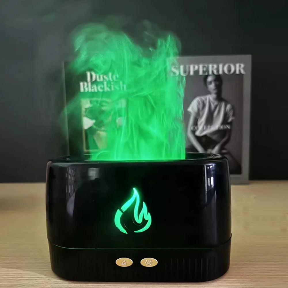 रंगीन सिमुलेटेड ज्वाला अरोमाथेरापी मेसिन वातावरण रातको प्रकाश भित्री आर्द्रीकरण एटोमाइजर सुगन्ध आवश्यक तेल